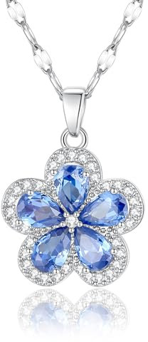 Myrnaistische Blumen-Halskette für Frauen, marineblaue Gänseblümchen-Blume mit CZ, zierlicher Saphir-Blumen-Anhänger, Halsketten, Schmuck, Geschenk für Ehefrau, Mutter, Mädchen