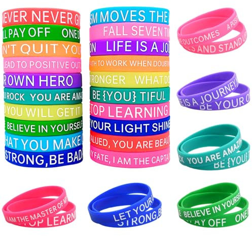 Braccialetti in Silicone Colorati, 20 Pezzi Gomma Feste Braccialetti, Bracciali Motivazionali in Gomma, Silicone Wristbands, Braccialetti da Polso Motivazionali per Adolescenti Donna Uomo (colorato)
