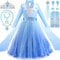 G.C Elsa Prinzessin Kostüm Mädchen Eiskönigin Geschenk mit Elsa Kleid Krone Zauberstab Halskette Handschuhe Frozen Geschenke Halloween Weihnachten Karneval Geburtstag Verkleidung Kinder (110cm)