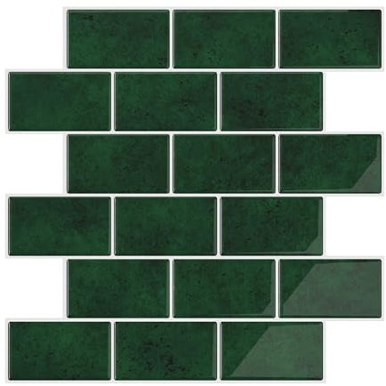 VEELIKE Fliesenaufkleber Waldgrüne Retro Klebefliesen Küche 3d Rechteckig Grüne Küchenfliesen Selbstklebend Fliesenfolie Bad Fliesen Überkleben Fliesensticker Wasserfest 30.5cm×30.5cm 12 Stück