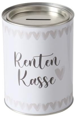 Spardose Sparschwein Schriftzug Rentenkasse - Deckel abnehmbar - Wiederverwendbar Metall Sparbüchse Geldgeschenk Geschenkidee Geldspardose Metallspardose 10 x 13,4 cm