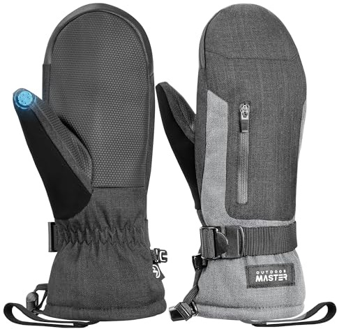 OutdoorMaster Skihandschuhe Fäustlinge für Damen & Herren, Thermal Snowboard Ski Handschuhe Screen Touch, Anti-Rutsch-Wasserdicht mit Doppeltasche für Skifahren, Snowboarden