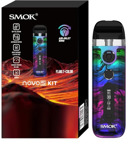 Kit Vape SMOK NOVO 5 900mAh 30W Mesh MTL 0,7Ω 2ml Riempimento dall'Alto Flusso d'Aria Regolabile Type-C Compatto e a Prova di Perdite Sigaretta Elettronica MTL Senza Nicotina Fluid 7 Colores