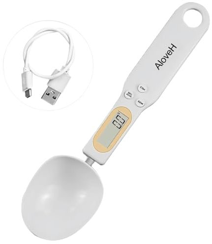 AloveH Digital Spoon Scale for Food, 500g/0.1g Precision, USB Rechargeable, LCD Display, Compact Kitchen Scale for Cooking & Baking