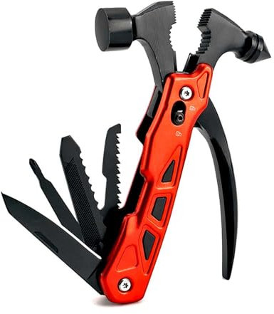 Survival Gear Hammer,12-1 Multitool Camping Zubehör mit Demontage Werkzeug & Scheide,Tragbare outdoor messer,Zange Hammer Schraubendreher Säge Flaschenöffner Rot,Geschenke für Männer