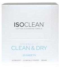 ISOCLEAN Face Towel - Box of 25 Make Up Remover Wipes, Disposable Towels Made with Soft Organic Cotton, Gentle On Sensitive Skin, Ideal for Facial Cleansing and Removing Cosmetic Residue