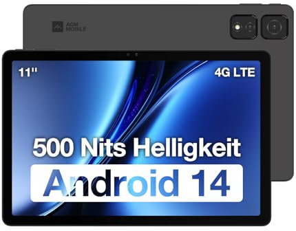 AGM PAD T2 Tablet Android 14, 11 Zoll FHD-Display (1920 x 1200), 500 NITS-Bildschirm mit hoher Helligkeit, MTK G91 Tablet, 8 GB RAM (4+4) + 256 GB ROM, Dual-SIM, 23 MP Kamera, OTG, GPS, Widevine L1