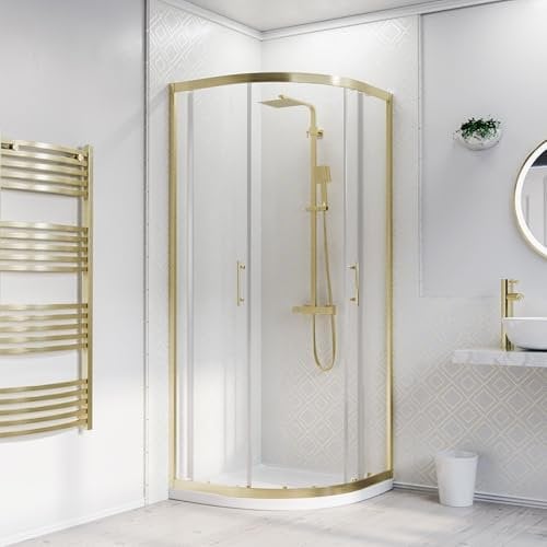 Nes Home 900 x 900mm Quadrant Shower Enclosure Brushed Brass with Shower Tray