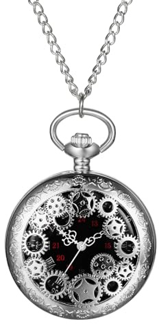 Avaner Taschenuhr mit Kette Zahnraddekoration: Taschenuhr mit Arabischen Ziffern Halskette Uhr Pulloverkette Analog Quarzuhr Geschenk für Frauen Männer