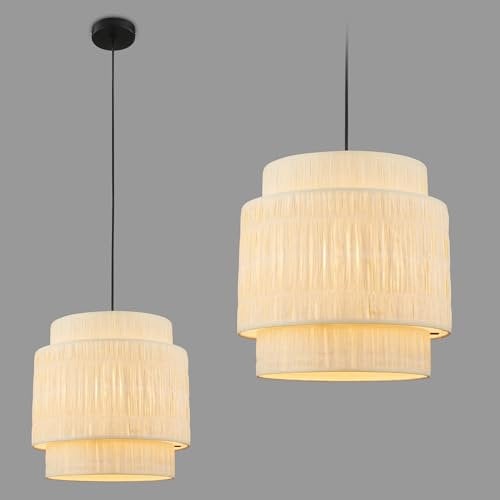 BRILONER - Pendelleuchte mit Bastschirm, E27 Fassung, max. 10 W, Boho, aesthetic, Hängeleuchte, Hängelampe Esstisch, Esszimmerlampe hängend, Wohnzimmerlampe, 30 x 128 cm (DxH), Natur