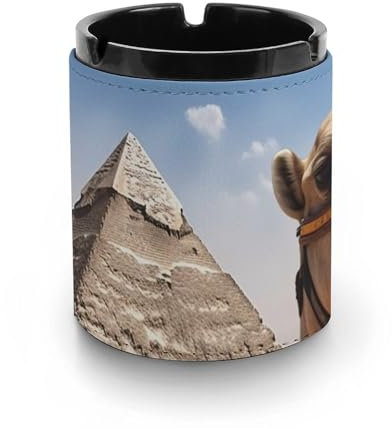 Aschenbecher für Zigaretten Innen oder Außen Pyramide Kamel Gedruckt Leder Aschenbecher Auto Aschenbecher mit Hartplastik Futter für Terrasse Büro und Zuhause