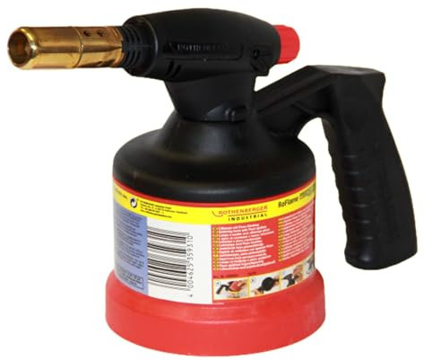 RoFlame Premium Lötlampe mit Piezozündung, Lötbrenner für Weichlöten, Auftauen, Grillanzünder, bis 1800°C Flammentemperatur, Arbeitstemperatur 650°C, kompatibel mit Rothenberger C200 Gaskartuschen