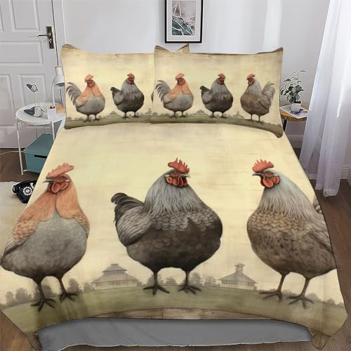 GGJJTT Huhn Bettwäsche 2 teilig, Bettbezüge Bettgarnitur Aus Mikrofaser, Erwachsene Teenager Kinder Bettbezug + Kissenbezug Single135x200cm