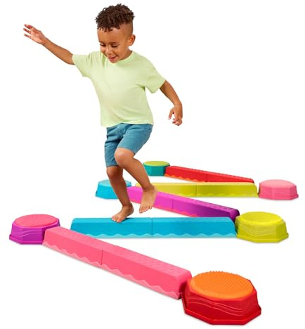 B. toys Balance Beam Set, 10 Beams & 6 Sensory Stepping Stones, Rainbow
