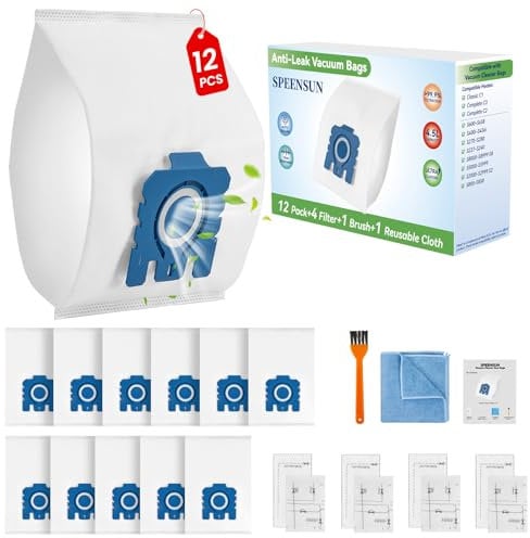 12 Pack GN 3D Dust Bags Replacement for Miele Hoover Bags-Fits Classic C1 Complete C2 Complete C3 S2 S5 S8 S400 Series Vacuum Cleaners with 4 Motor & 4 Exhaust Filters + 1 Microfibre cloth