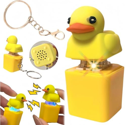 First Day at School Gifts,Quacking Duck Keychains, Quacking Fidget Toy,Duckys Quacking Fidget Toy with Quack Sound and Light, Cute Yellow Duck Keyboard Quacking Button, Fun Stress Reliever Sensory Toy