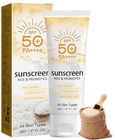 Probiotische Reis Bio Sonnencreme, Sunscreen SPF 50 gegen UVA & UVB, Leichte Sonnencreme 50 für Gesicht & Körper, Sonnenschutzmittel mit LSF 50, Sun Rice Moisturizer, Hautpflege & After Sun Pflege