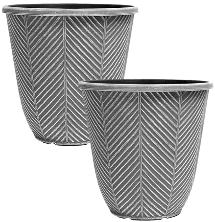 Fyne-Finds Round Plastic Silver Grey Plant Pot 31cm,12inch Tall Outdoor 13L Flower Garden Planter Cover Weatherproof,Frostproof,Drainageholes (2)