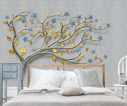 Tzxztt Stereoscopic Branch Gold Leaf Flower Personnalisé Papier Peint 3d Moderne En Soie GaufréE MatéRiau IdéAl Pour Le Salon Et La Chambre à Coucher-350cm×256cm