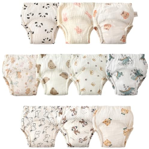 Aolso Culotte d'apprentissage de la propreté réutilisable pour bébé et Tout-Petit, sous-vêtements d'entraînement avec Motifs pour garçons, 100% Coton, Lavable, A-10pc-100, 9-15 Mois