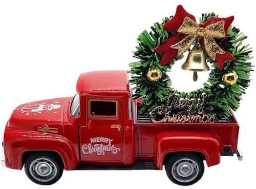 HiyyFloy Weihnachts-LKW-Ornamente, Metall-Vintage-LKW-Ornamente Kranz, Rosa LKW-Dekoration Für Schlafzimmerregal