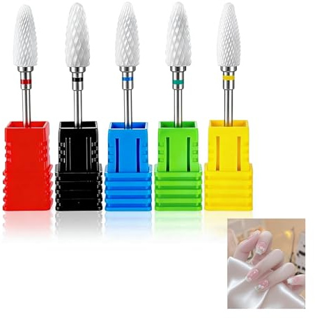 Set Profesional de 5 Brocas de Cerámica para Manicura y Pedicura: Precisión y Durabilidad para Uñas Naturales y Acrílicas, Compatible con Taladros Eléctricos de Uso Doméstico y Profesional