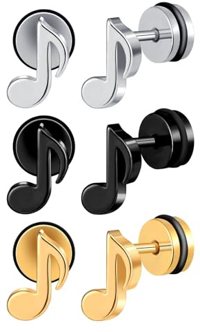 MicVivien Ohrringe Herren Edelstahl Musik Ohrstecker Hypoallergen Musiknote Ohr Piercing Schmuck für Damen Punk Männer Ohrschmuck mit Schraubverschluss
