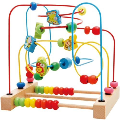 Nukinp Wooden Bead Maze with Colorful Animals Shapes & Roller Coaster Circles Bead Maze Educational Counting Learning Toys for Toddlers 1-3 Classic