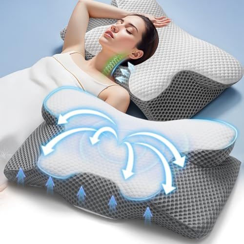 Nackenkissen Kopfkissen, Orthopädisches Memory Foam Kissen mit 2 Schlafhöhen, Ergonomisches Schlafkissen für Seitenschläfer, Rücken- und Bauchschläfer, Kissen gegen Nackenschmerzen, Vatertagsgeschenk