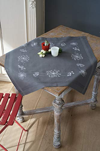 VERVACO Tischdecke Set Erwachsene Vorgedruckt Weiße Blumen & Gräser Stickdecken Vorgezeichnet Decke Sticken Plattstich 80 x 80 cm Kreatives Geschenk Stickpackung, Baumwolle, Multicolor