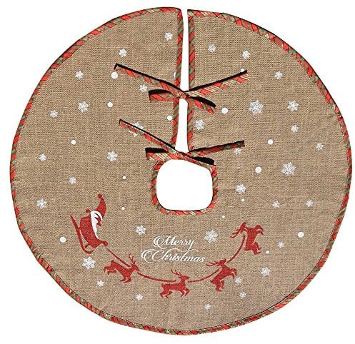 Amajoy Weihnachtsbaum-Rock, weißes Schneeflocken-Design, Jute-Material, 76,2 cm oder 121,9 cm zur Auswahl, Rot / Grün, 121,9 cm