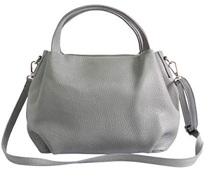 AMBRA Moda Damen handtasche Henkeltasche Schultertasche aus Echtleder GL023 (Hellgrau)