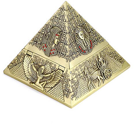 Hipiwe Winddichter Aschenbecher aus Metall in Pyramidenform – Vintage Ägyptischer Stil Zigarettenaschenbecher mit Deckel, Desktop-Tabak-Aschenbecher für drinnen und draußen, dekorative Kunst, Bronze