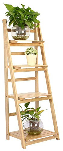 Wooden Plant Stand, 4 Layer Foldable Solid Wood Rack | Flower Pot Organizer, Balcony Display, Indoor Living Room, Four Layers, Solid Wood, Foldable Design, Home Use