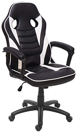 Mendler Bürostuhl HWC-F59, Schreibtischstuhl Drehstuhl Racing-Chair Gaming-Chair, Kunstleder - schwarz/weiß