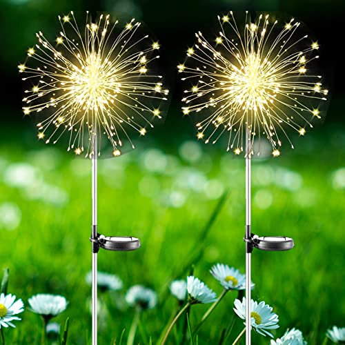 XVZ Solarlampen für Außen Garten, 2 Stück 120LED Solar Feuerwerk Licht, Solarleuchten Gartendeko Wasserdicht für Rasen, Weg, Terrassen, Balkon, Weihnachten Deko - Warmweiß