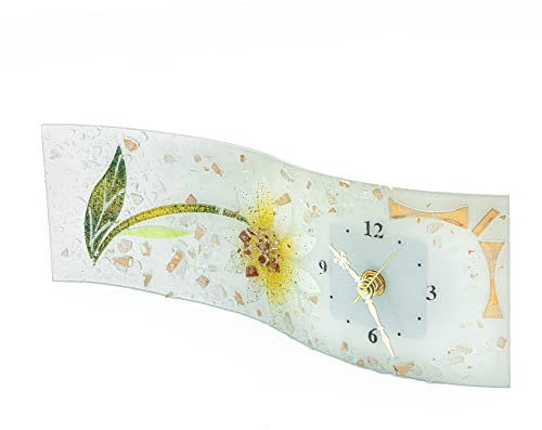 Sospiri Venezia Orologio da Tavolo Vetro Murano Meccanismo Silenzioso Decorato Floreale Oro Idea Regalo Realizzato a Mano Made Italy (30x10 cm)
