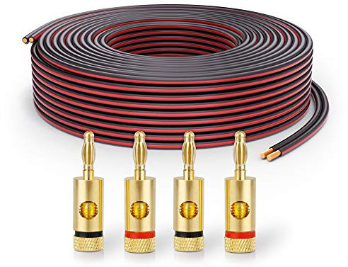 PureLink Cable de Altavoz SP062-010 2x2,5 mm² (99,9% OFC de Cobre Completo, Cable Trenzado de 0,20 mm) Cable de Altavoz de Alta fidelidad, 10 m, Negro, Juego Que Incluye 4 enchufes Banana