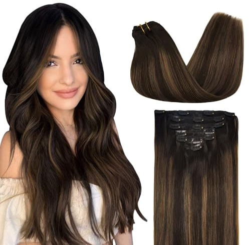 GOO GOO Clip in Human Hair Extensions, 24inch 120g 7pcs, Hair Extensions Clip in, 2/6/2 Dark Brown Balayage