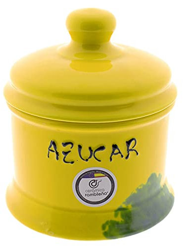CERÁMICA RAMBLEÑA | Azucarero rústico cerámica | Azucarero cocina amarillo decorado - Modelo 01 | 100% Decorado a Mano | 13x13x14 cm