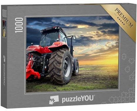 puzzleYOU: Puzzle 1000 Teile „Traktor bei Sonnenuntergang, moderner Traktor in Großaufnahme“ – aus der Puzzle-Kollektion Traktoren
