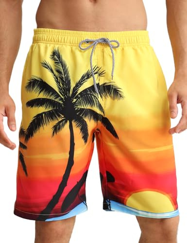 APTRO Maillot Short de Bain Homme Piscine Séchage Rapide Surf l'été Hawaïen Short de Plage Imprimé Jaune S12 L
