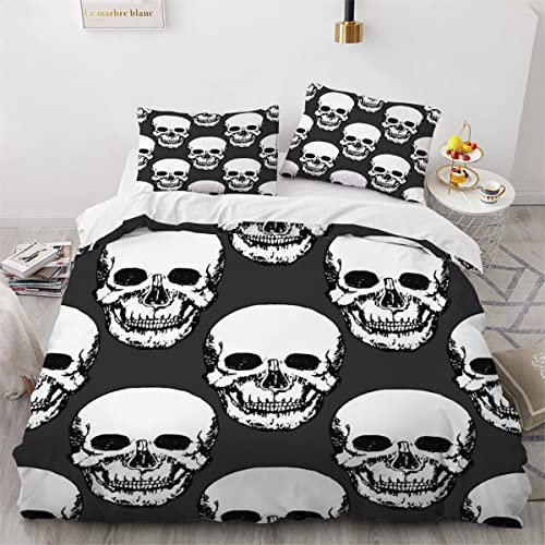AOYNP Bettwäsche 135x200 3D Black Skull Gothic Style Bettbezug Weiche Kuschelig Atmungsaktive Mikrofaser Bettwäsche Set Kinder Dekorativ Bettbezüge mit ReißVerschluss und 2 Kissenbezug 80x80cm