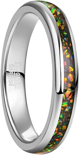 Vakki 4mm Silber Ring aus Wolfram mit Opal Herren Damen Verlobungsring Ehering Größe 49.3(15.7)
