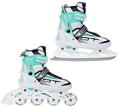 RAVEN Profession Inlineskates Inliner für Kinder und Erwachsene OPTIONAL 2in1 mit Schlittschuhen verstellbar (White/Mint mit Kufen, 35-39 (23cm-25,5cm))