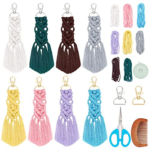 WEBEEDY 8 Stück Mini Makramee Schlüsselanhänger Boho Schlüsselanhänger mit Quasten Makramee Taschen Anhänger Handgefertigtes Zubehör Anhänger für Telefon Autoschlüssel Geldbörse Charme