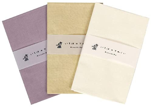 KOMESICHI irodori Traditionelles japanisches Handtuch, Tenugui-Farbe, einfarbiges Muster, D (Grau-Lila, Dunkelbeige, Ecru-Farbe) mit Ausfransen, 3 Stück, mit Tenugui Iroha (englisches Handbuch in