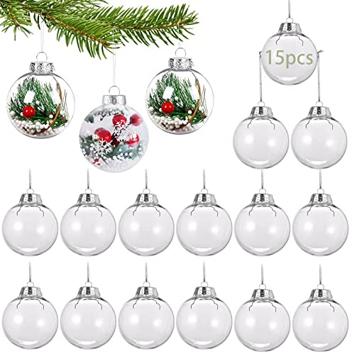 15 Stück Acrylkugeln DIY Kugeln, Transparent Plastik Weihnachtsbaumkugeln 6cm, Transparente Acryl Füllbare Kugel - ideal zum Basteln von Dekokugeln, Weihnachtskugeln, Weihnachtsbaum Kugeln