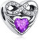 BEEUVIP Damen Unendlichkeit Liebe Herz Geburtsstein Februar Charm Anhänger für Armband 925 Sterling Silber Geburtsstein Charms Beads passend für Armband