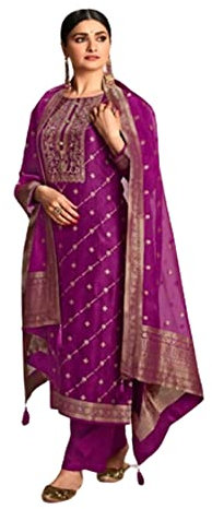 ETHNIC EMPORIUM Ricamo a mano seta Jaquard Doppio Zari indiano punjabi matrimonio Zari plazzo salwar kameez 3803, Viola, XX-Large